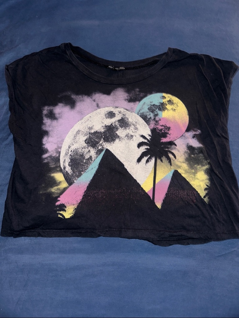 Truly Madly Deeply Black Graphic Crop Top with Pink, Yellow, Blue Accents